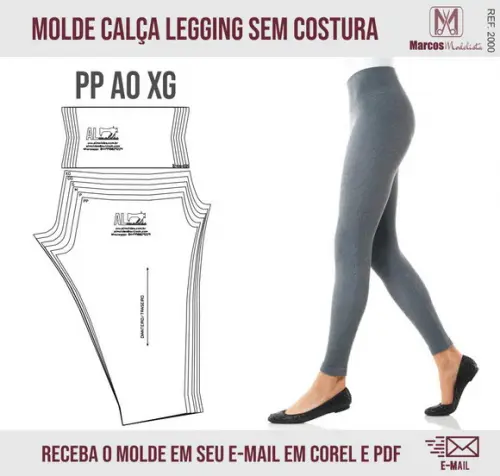 Molde Modelagem Calça legging Sem Costura Lateral 2000