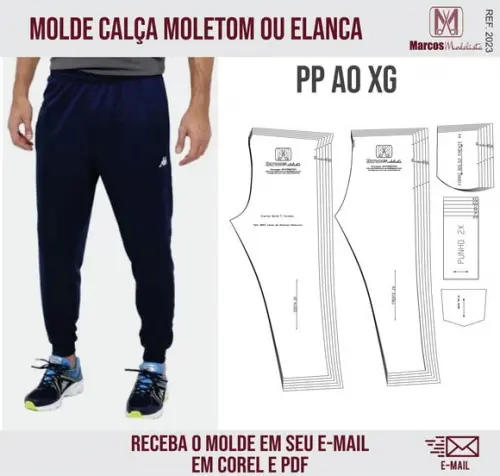 Molde Modelagem Calça Moletom ou Elanca Masculino 2023