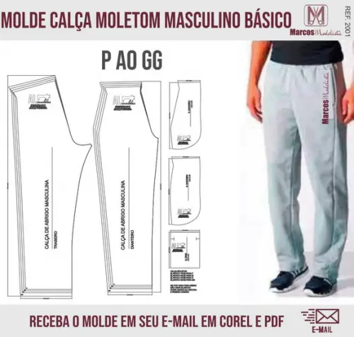Molde Modelagem Calça Moletom Basica Masculino 2001