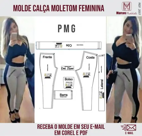 Molde Modelagem Calça Moletom Feminina Jogger 2007