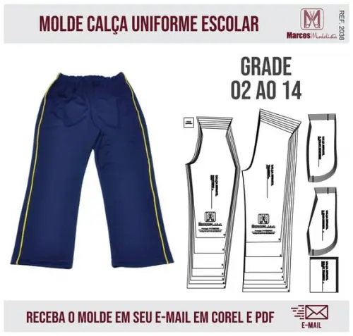 Molde Modelagem Calça Uniforme Escolar 2038