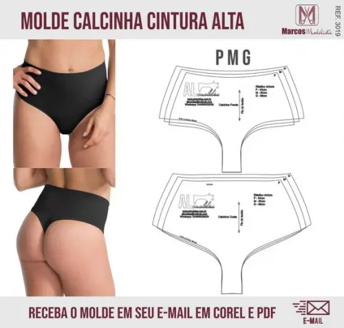 Molde Modelagem Calcinha Cintura Alta 3019