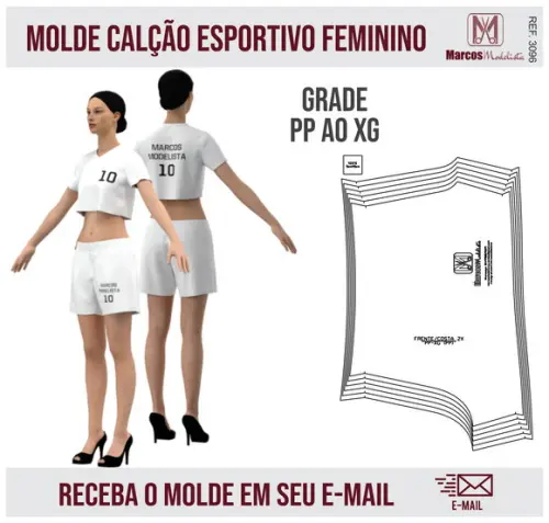 Molde Modelagem Calção Esportivo Feminino Sublimação 3096