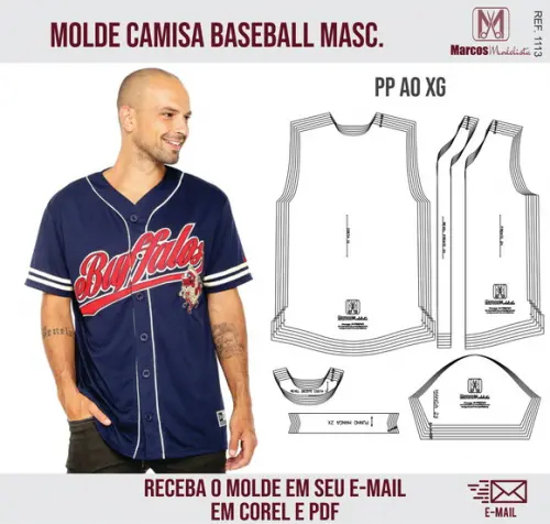 Molde Modelagem Camisa Baseball Jersey 1113