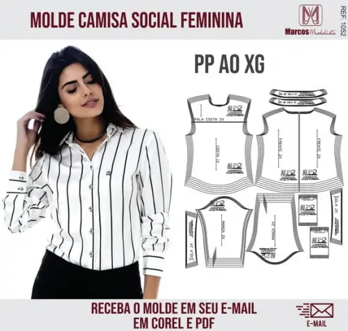 Molde Modelagem Camisa Social Feminina 1052