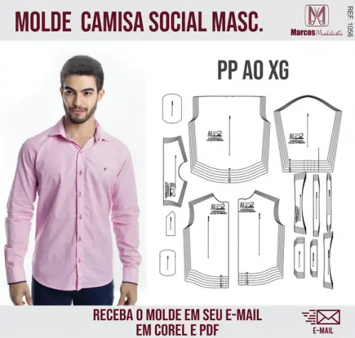 Molde Modelagem Camisa Social Masculino Tradicional 1056