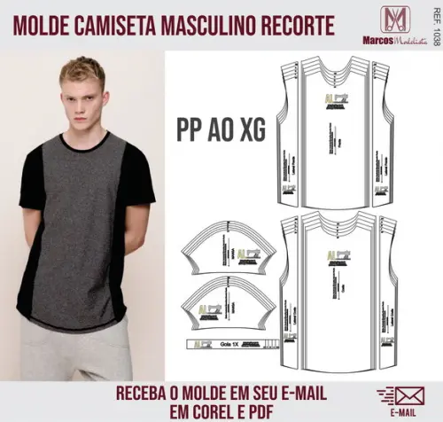 Molde Modelagem Camiseta Com Recortes 1038