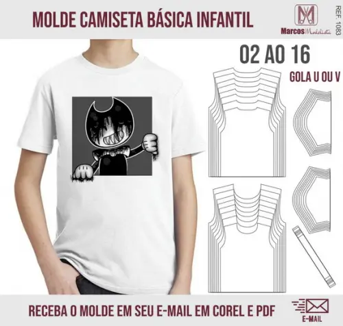 Molde Modelagem Camiseta Infantil Basica 1083