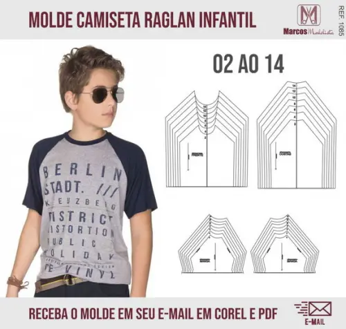 Molde Modelagem Camiseta Infantil Raglan 1085