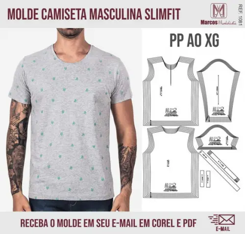 Molde Modelagem Camiseta Masculino SlimFit 1081