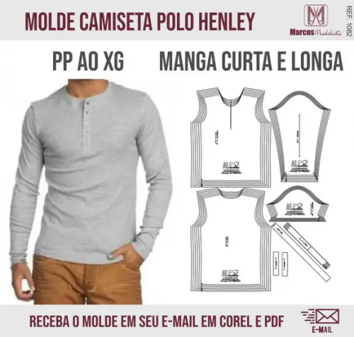 Molde Modelagem Camiseta Polo Henley 1082