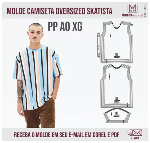 Molde Modelagem Camiseta Oversized Skatista 1151