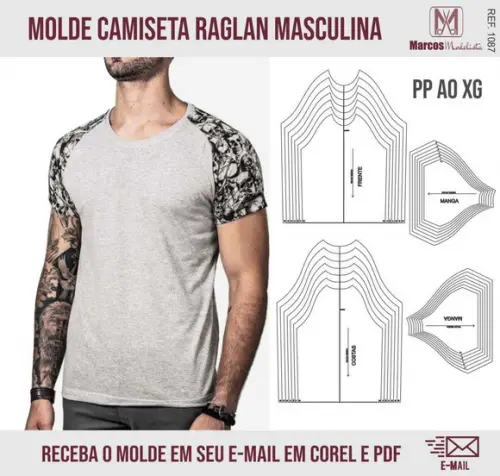 Molde Modelagem Camiseta Raglan Masculino 1087