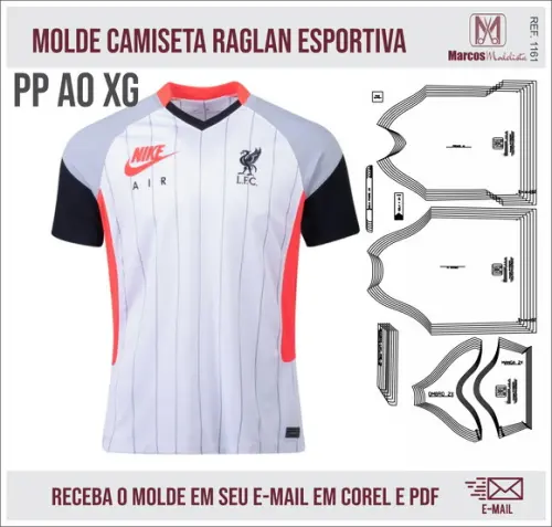 Molde Modelagem Camiseta raglan Esportiva 1161