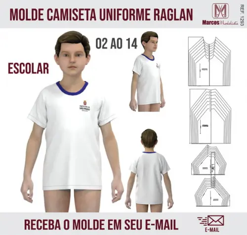 Molde Modelagem Camiseta Raglan Uniforme Escolar 1293