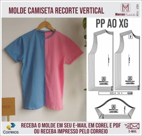 Molde Modelagem Camiseta Recorte Vertical 1158