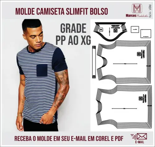 Molde Modelagem Camiseta Slim Fit Bolso 1170