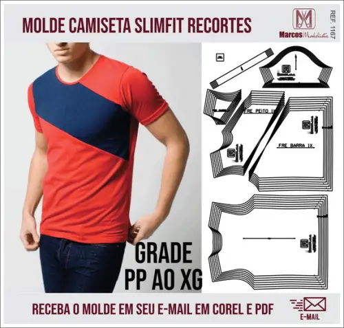 Molde Modelagem Camiseta Slim Fit Recortes 1167