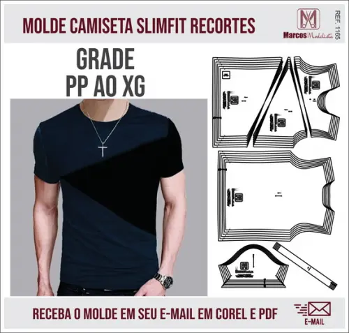 Molde Modelagem Camiseta Slim Fit Recortes 1165