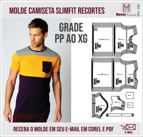 Molde Modelagem Camiseta Slim Fit Recortes 1166