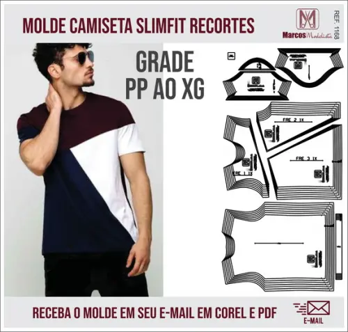 Molde Modelagem Camiseta Slim Fit Recortes 1168