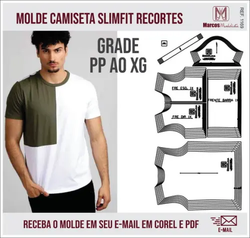 Molde Modelagem Camiseta Slim Fit Recortes 1169