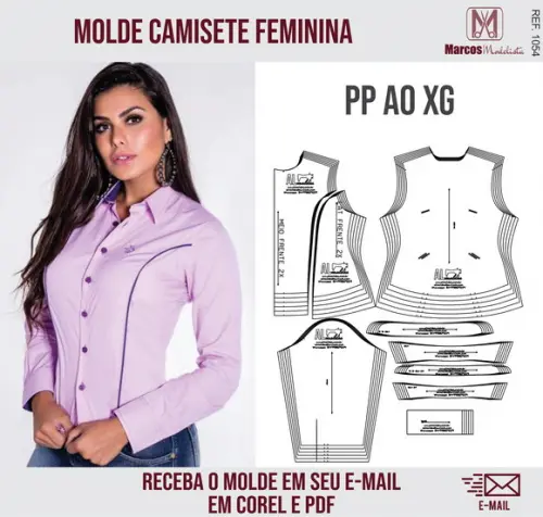 Molde Modelagem Camisete Feminina Recorte Princesa 1054