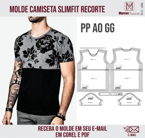 Molde Modelagem Camiseta SlimFit Recorte 1118