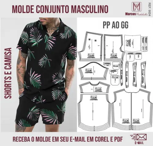 Molde Modelagem Conjunto Masculino Camisa e Shorts 9004