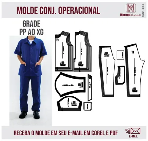 Molde Modelagem Conjunto Operacional Camisa e Calça 9016