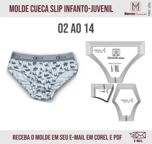 Molde Modelagem Cueca Slip Infanto Juvenil 3064