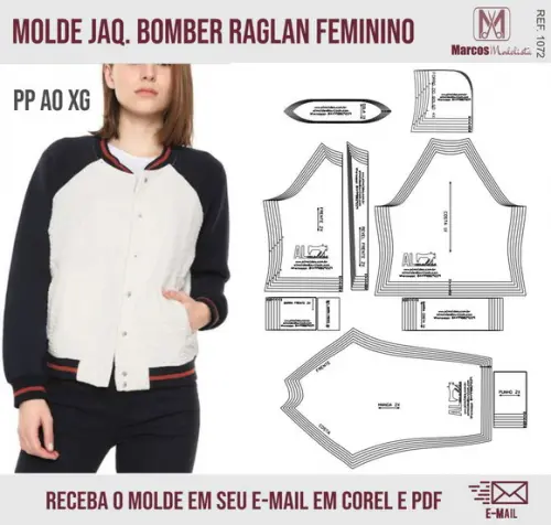 Molde Modelagem Jaqueta Bomber Feminino Raglan 1072