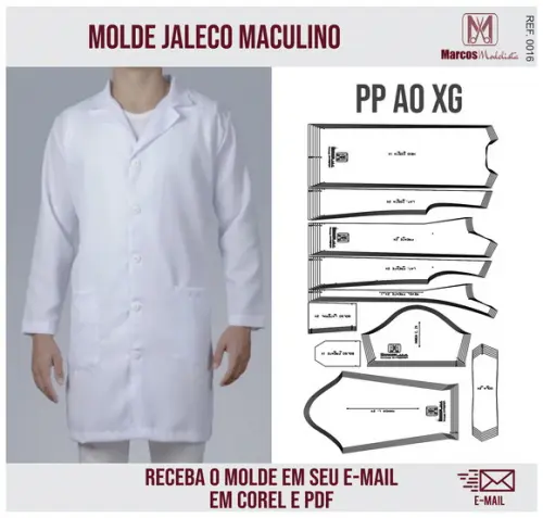 Molde Modelagem Jaleco Masculino ou Unisex 0016