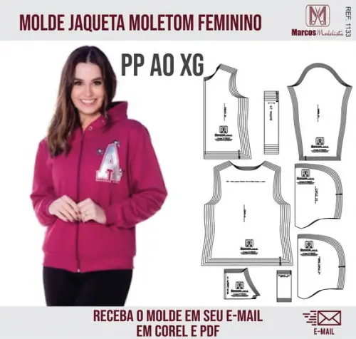 Molde Modelagem Jaqueta Moletom Feminino 1133