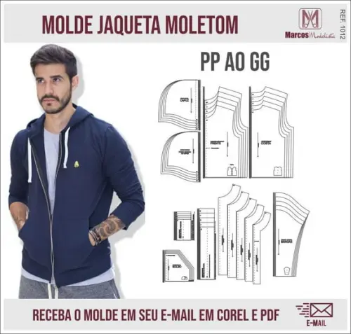 Molde Modelagem Jaqueta Moletom Masculino 1012