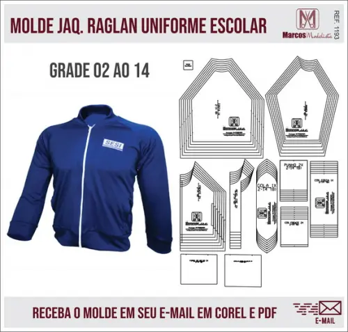Molde Modelagem Jaqueta Raglan Uniforme Escolar 1193
