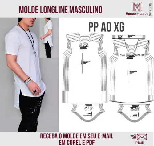 Molde Modelagem LongLine Masculino Abertura Lateral 1116