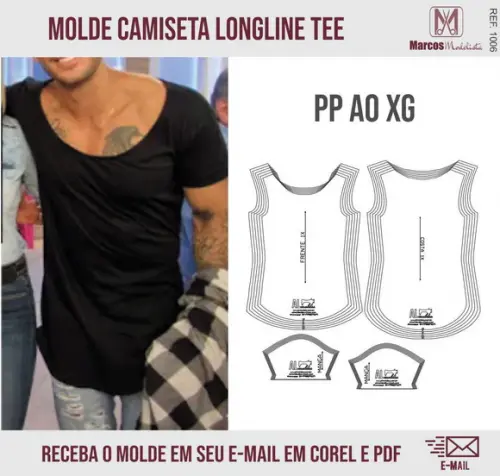 Molde Modelagem LongLine Masculina Tee 1006
