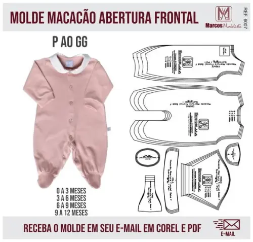 Molde Modelagem Macacão bebe Abertura Frontal 6007