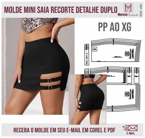 Molde Modelagem Mini Saia Detalhe Dois Passantes 4008