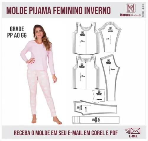 Molde Modelagem Pijama Feminino Inverno 9009