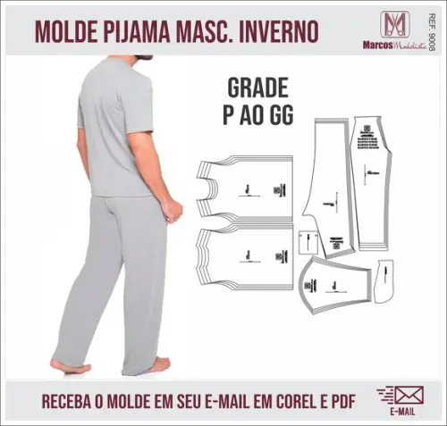 Molde Modelagem Pijama Masculino Adulto Inverno 9008