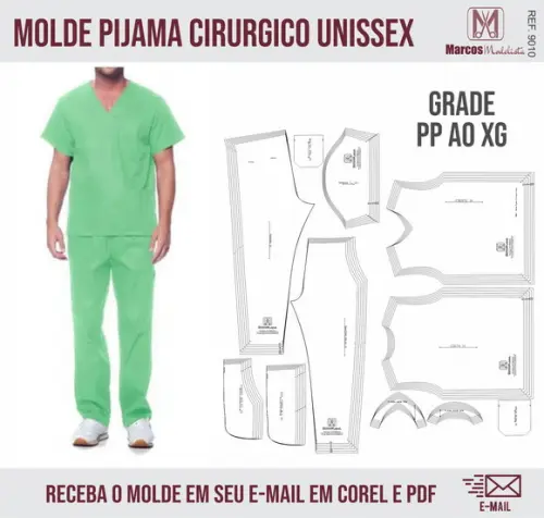 Molde Modelagem Pijama Hospitalar Unissex 9010