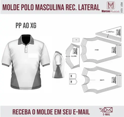 Molde Modelagem Polo Masculina Recorte Lateral 1031