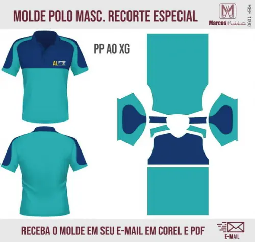 Molde Modelagem Polo Masculina Recorte Especial 1090