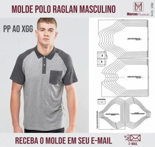 Molde Modelagem Polo raglan Masculino 1016