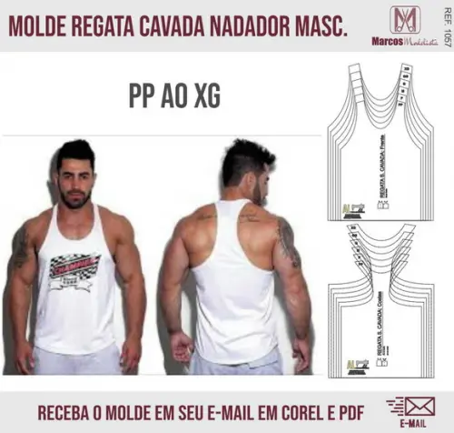 Molde Modelagem Regata Masculino Fitness Costa Nadador 1057