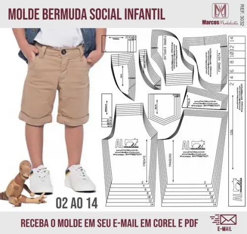 Molde Modelagem Shorts Bermuda Social Infantil 3032
