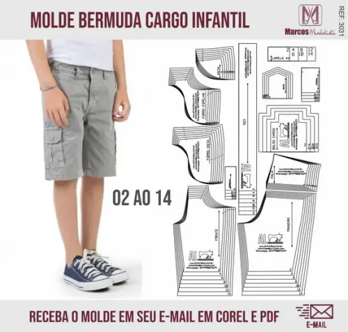 Molde Modelagem Shorts Bermuda Cargo Infantil 3031