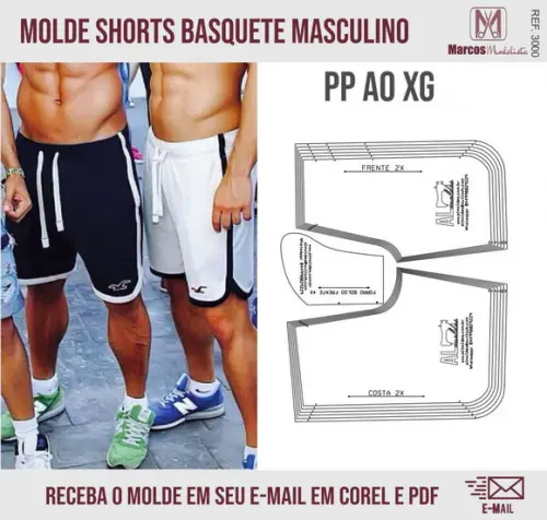 Molde Modelagem Shorts Basquete Masculino 3000